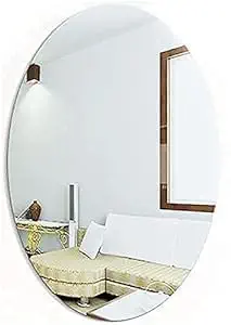 Oval Shape Adhesive Mirror Sticker for Wall on Bedroom Living Room Basin Mirror Bathroom Wall Mirror Both Side Sticker Acrylic Wall Mirror (.)