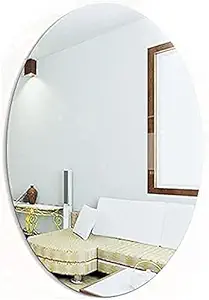 Sweetcrispy Oval Shape Adhesive Mirror Sticker for Wall On Tiles Bathroom, Bedroom Living Room Basin Mirror,Bathroom Wall Mirror Stickers Unbreakable Plastic Wall Mirror (20 * 30 CM) (White)
