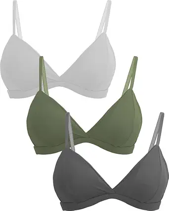 Women's Pack of 3 Padded Non-Wired Plunge Bras | Lycra Stretch Ice Silk | Deep V Neck, Triangle Cups
