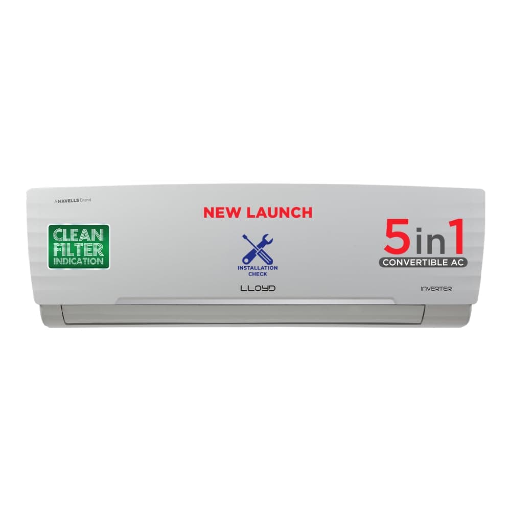 Lloyd 1.5 Ton 5 Star, Inverter Split AC (5 in 1 Convertible, Cools Even at 52°C, Smart 4 Way Air Swing, Turbo Cool, Anti Corrosion Coating, 100% Copper, White, GLS18I5KWGGW)