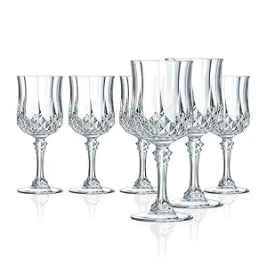Crystal LongChamp Wine Glasses Vintage Wedding Premium Glass Party Barware 180 ml, Ideal for Soda, Milk, Coke, Water, Juice and Mixed Drinks, (Set of 6)