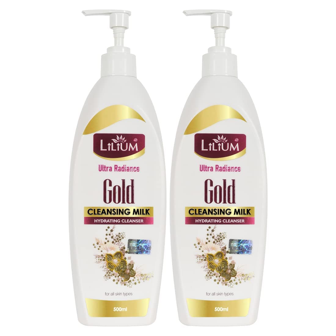 Lilium Gold Cleansing Milk 500 ml Pack of 2, Ultra Radiant, Glowing Skin, Moisturizing, Hydrating, Soothing, Skin Brightening, Antioxidant Properties, All Skin Type, For Women & Men