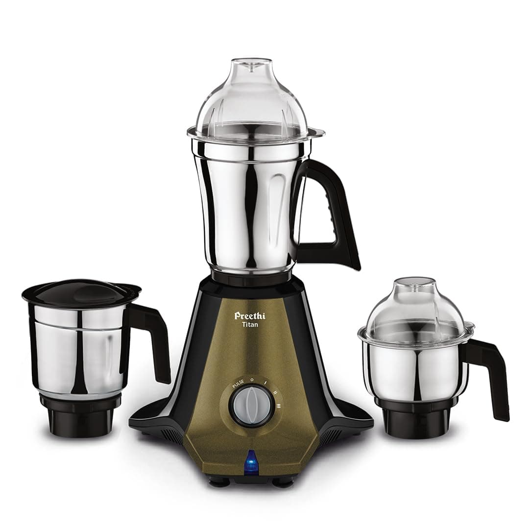 Preethi Titan 1000 Watts Mixer Grinder, 3 Jars (Stainless Steel), Powerful Grinding for Masalas, Chutneys and Batters, 2 Year Warranty, Lifelong Free Service, Black