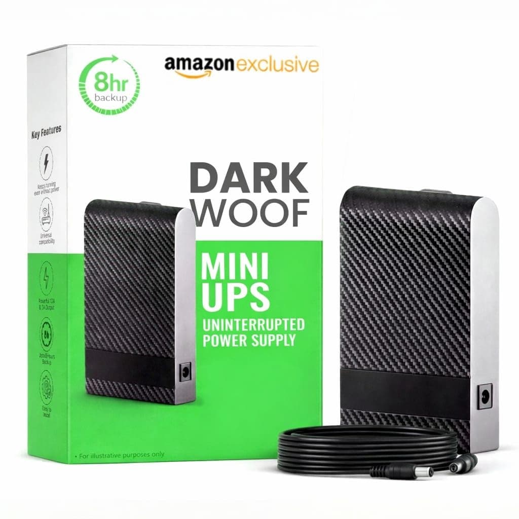 Mini Router UPS by Dark Woof 12V WiFi Broadband Fiber Modem | 8 Hours WiFi Ups Power Backup | Ups for Router at Power Cuts | 12V/2A Plug & Play | Current Surge & Discharge Protection Tu_DOX