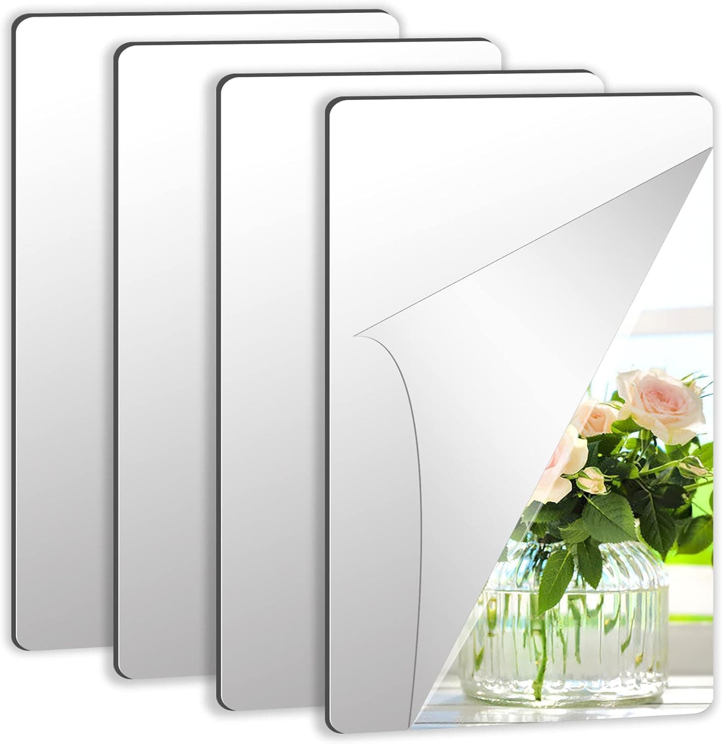 4pc Pack A4 Size Self Adhesive Acrylic Silver Mirror Finish Decorative Flexible Sheets Wall Stickers 30 x 21 cms