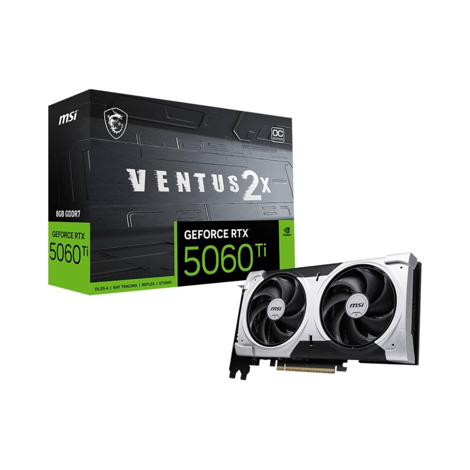 MSI GeForce RTX 5060 Ti 8G Ventus 2X Plus Graphic Card - NVIDIA GeForce RTX 5060 Ti GPU, 8GB GDDR7 128-bit Memory, 28 Gbps, PCI Express Gen 5 x16 Interface, Upto 2602 MHz, STORMFORCE Fan