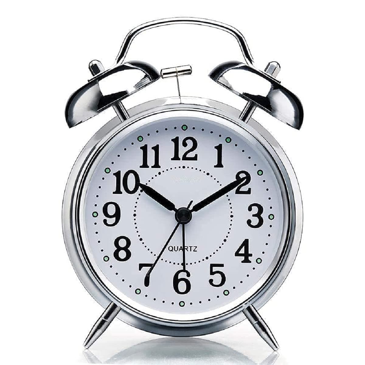 Bees Gift Brass Vintage Twin Bell Table Top Alarm Clock with Night Led Light Display Alarm Clock for Bedroom Heavy Sleepers Kids and Students (Silver).