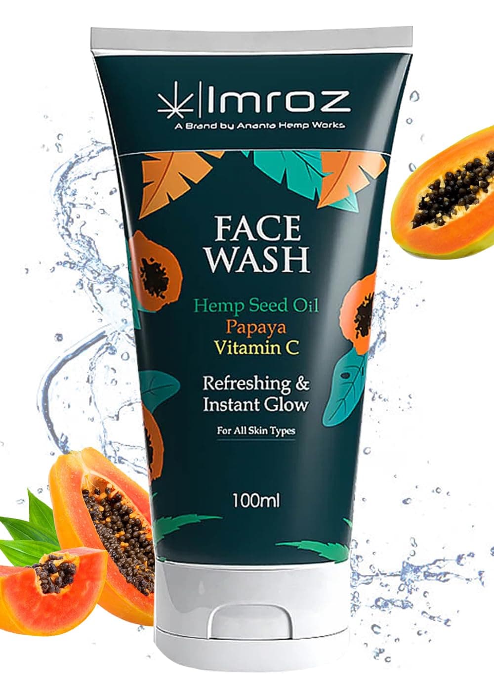 Imroz Papaya Refreshing Face Wash 100 ml | Gentle Deep cleanser for sensitive Skin | Infused with Vitamin C & Hemp Seed Oil | For Scars & Wrinkles | All Skin Types | Moisturized Skin | For Men & Women