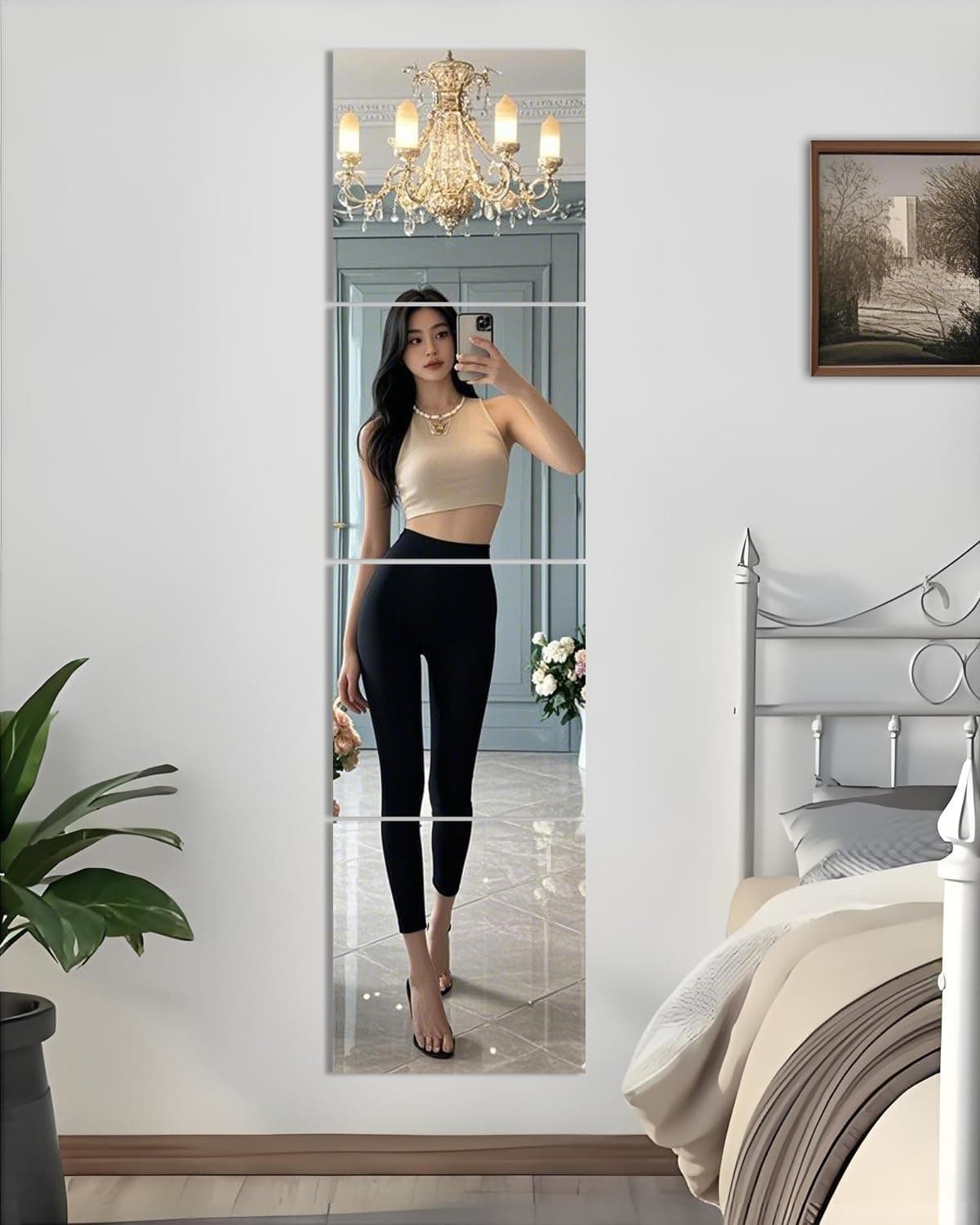 SUNQUEEN 12" x 12" Glass Mirror Square Tiles for Wall Â– Frameless Full Length Mirror Wall Mounted, Full Body Mirrors for Bedroom Home Gym Door & Bathroom (4-Pack), Transparent