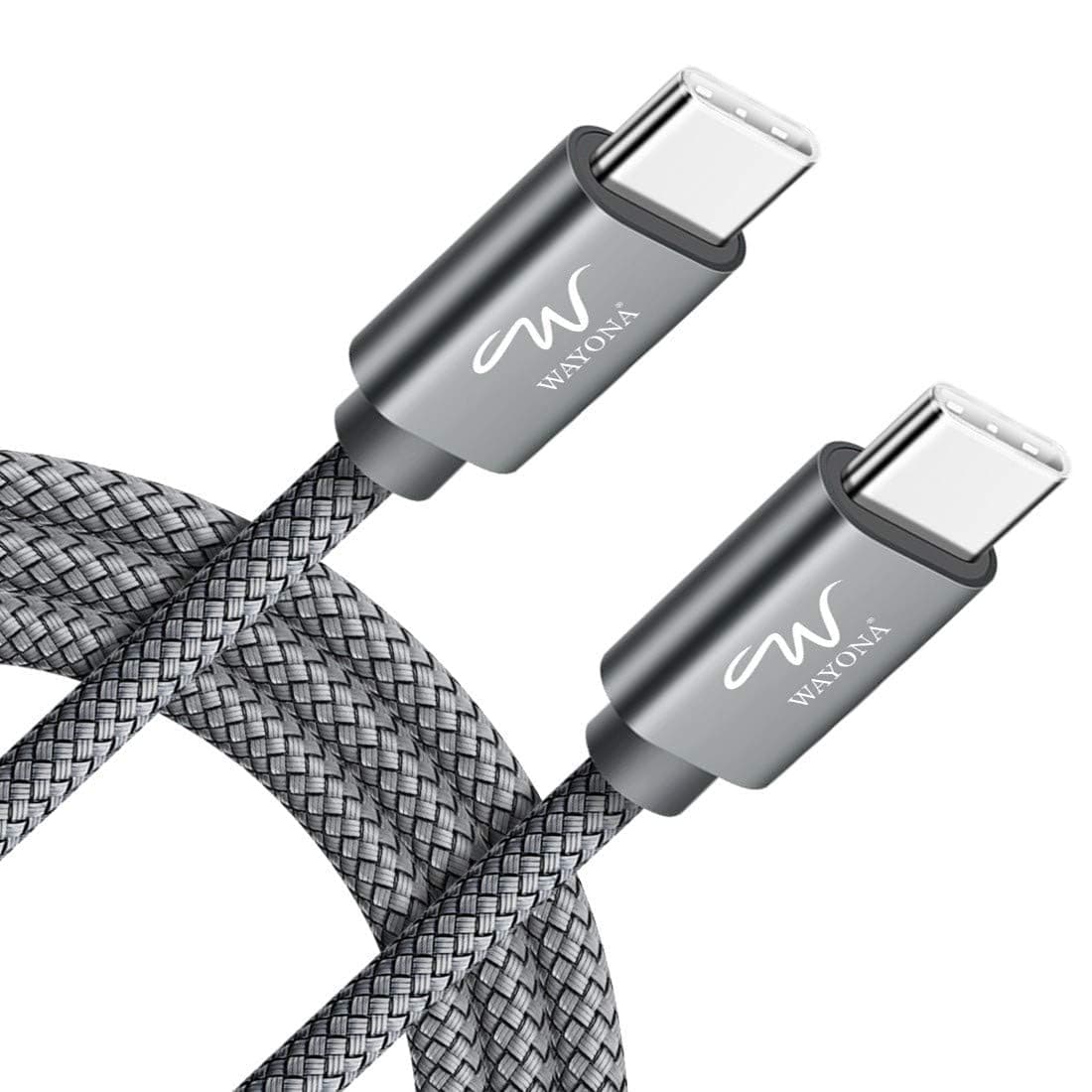 Wayona Type C to Type C 6FT/2M 65W Long Fast Charging Cable Compatible with iPhone 17, Air, iPhone 16,15 Pro/Max Series Macbook Air/Pro Samsung Galaxy S25, Ultra/S24/ S23 Flip Fold OnePlus (2M, Grey)