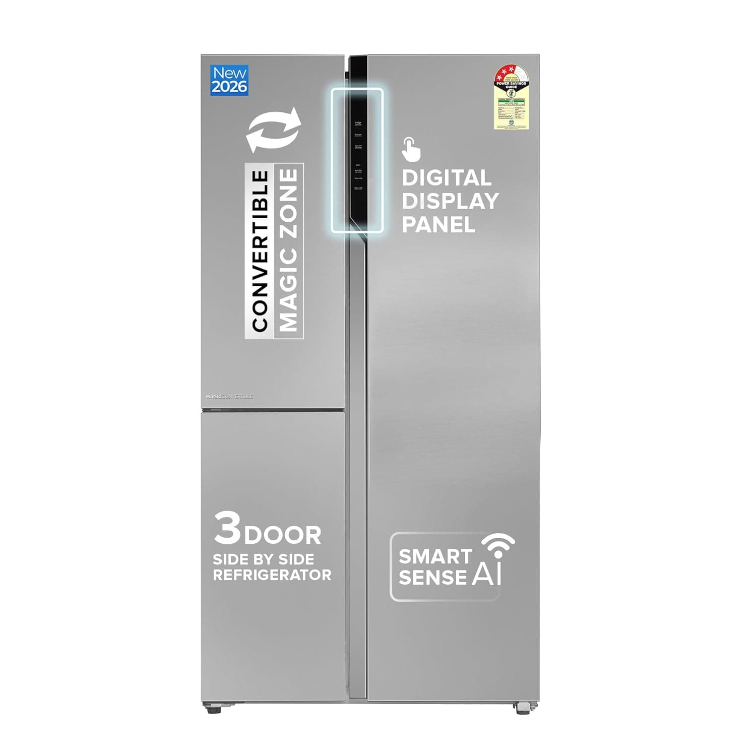 Haier 598L Frost Free 3-Door 3 Star Side by Side Refrigerator with Convertible, Wi-Fi, Inverter, Digital Display Panel, Deo Fresh Technology (HRT-683ISU1, Inox Steel)
