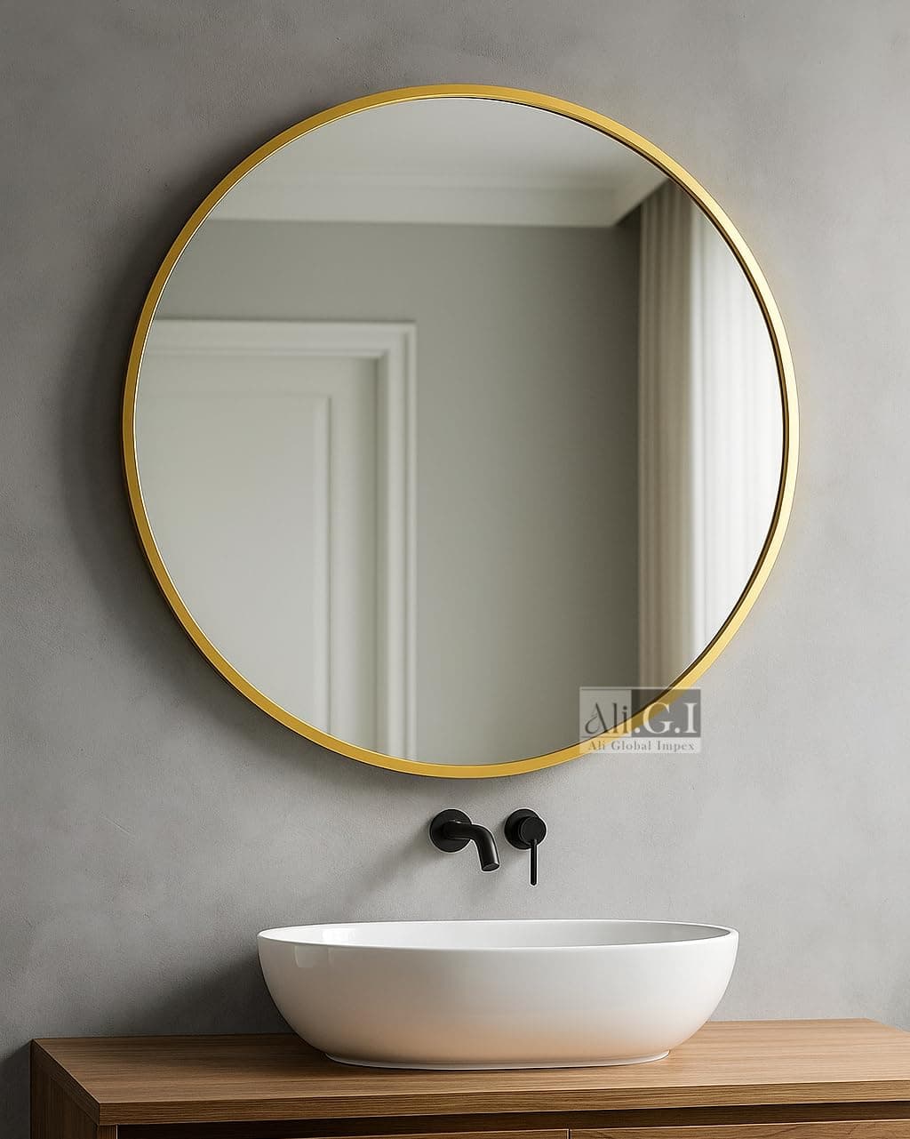 Vanity Round Wall Mirror I Metal Frame Mirror I Modern Design Gold Finished Metal Frame Mirror in Medium Size I Bathroom Wash Basin, Bedroom, Drawing Room (Gold, 20")