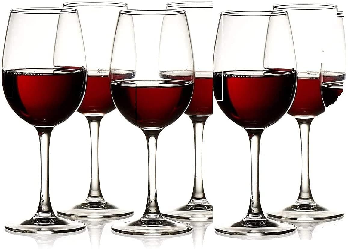 Red or White Wine Glass, 310 ml, Transparent Glass Classic Brandy Party Glasses Set Crystal Clear Tableware Glass Pack (Pack of 6)
