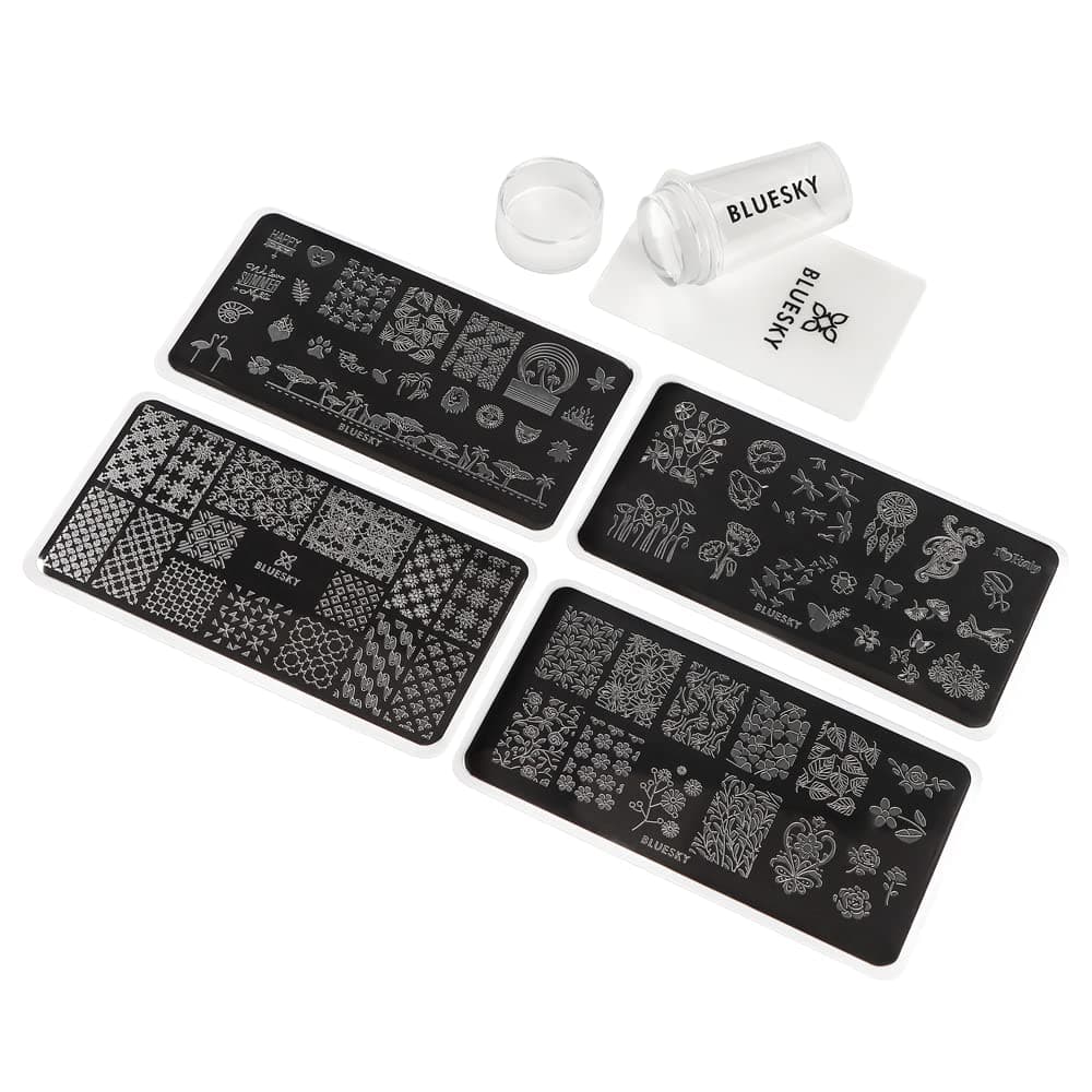 Bluesky Stamping Kit with 4-Stamping Stencils, 1- Scraper, 1- Silicon Stamp