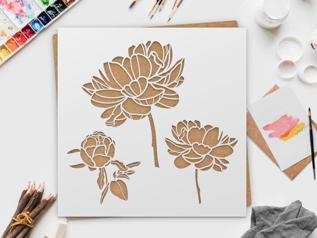 LIONX Large Peony Flower Stencil - 10x10 inch for Wall Art, Painting & Fabric Art, Extra Large for Wall Decor, Paper Flower Crafts