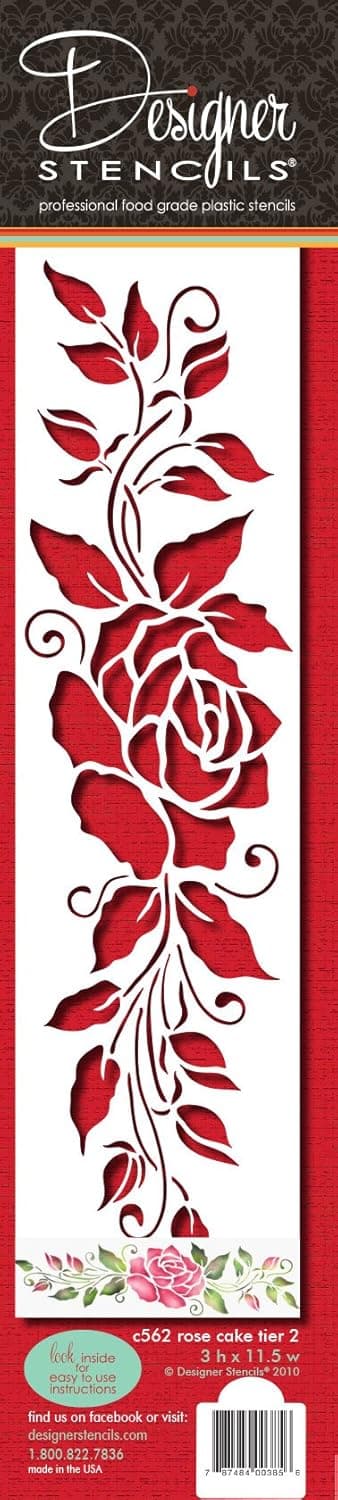 Designer Stencils C562 Rose Cake Stencil Tier 2, Beige/semi-transparent