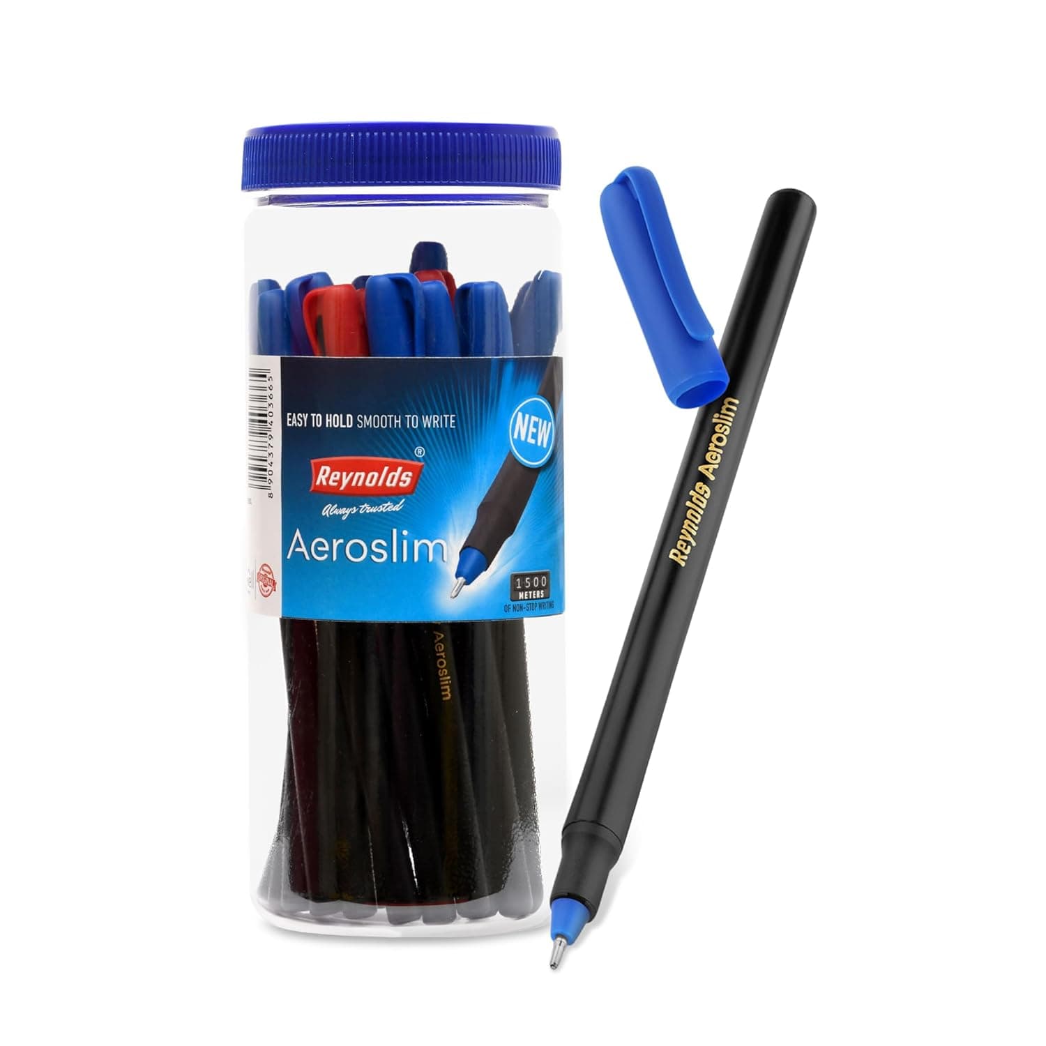 Reynolds AEROSLIM Ball Pen SET - 25 PENS (15 BLUE, 5 Black, 5 Red) | PENS WITH COMFORTABLE GRIP |BALL PENS FOR WRITING | PEN FOR STUDENTS & OFFICE STATIONERY | 0.7 mm TIP SIZE