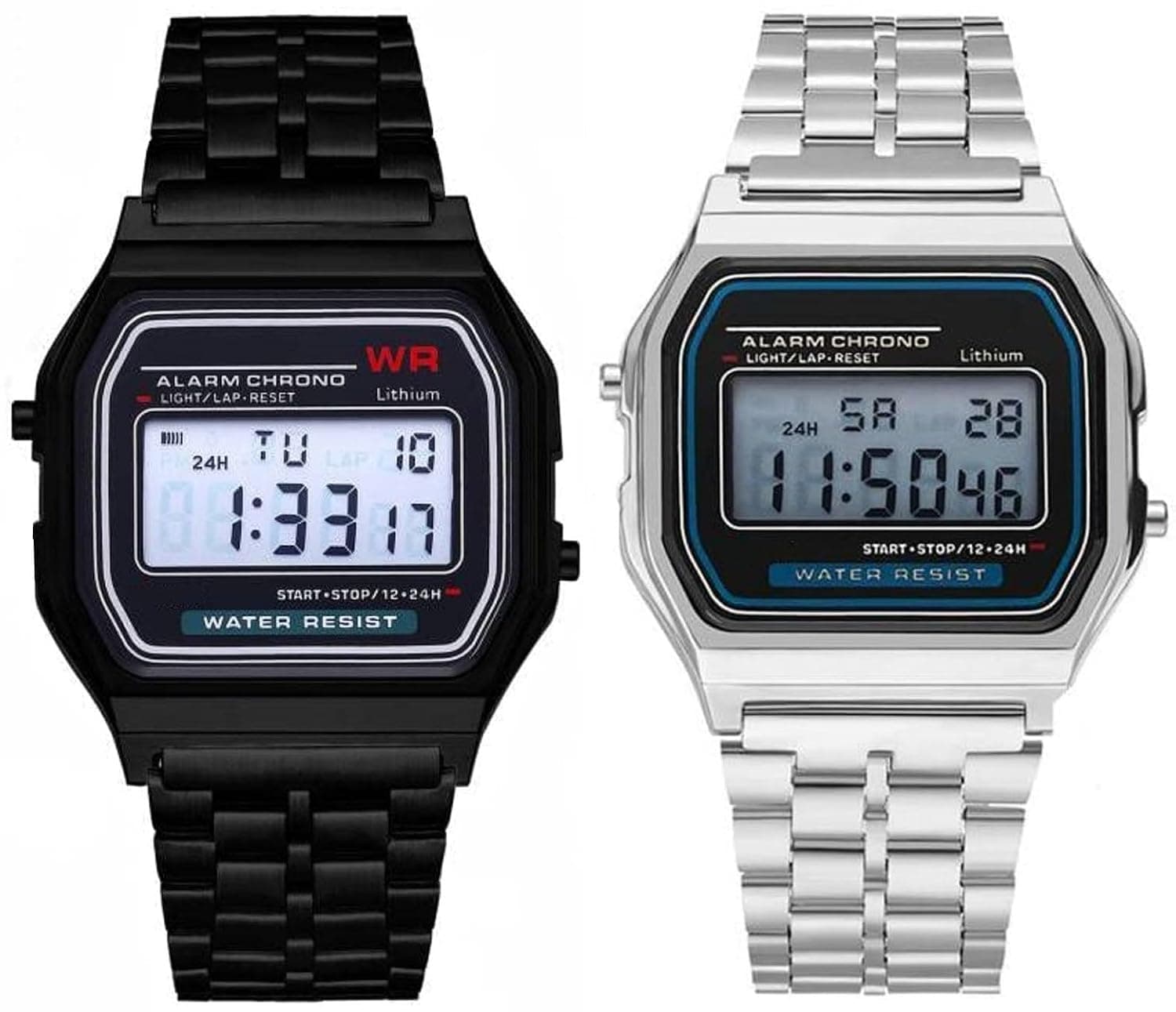 Acnos Brand 2 Combo Digital 4 Colours Vintage Square Dial Unisex Water Resist Watch for Men Women Pack of 2 (WR70)