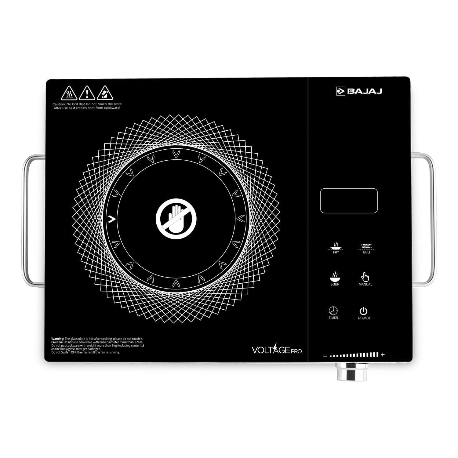 Bajaj IRX 220F Infrared Induction Cooktop | 2200 Watts | 11 Power Level | 3 Preset Menu | Feather Touch Controls | Digital display | 1 Year Warranty 【Black/Silver】