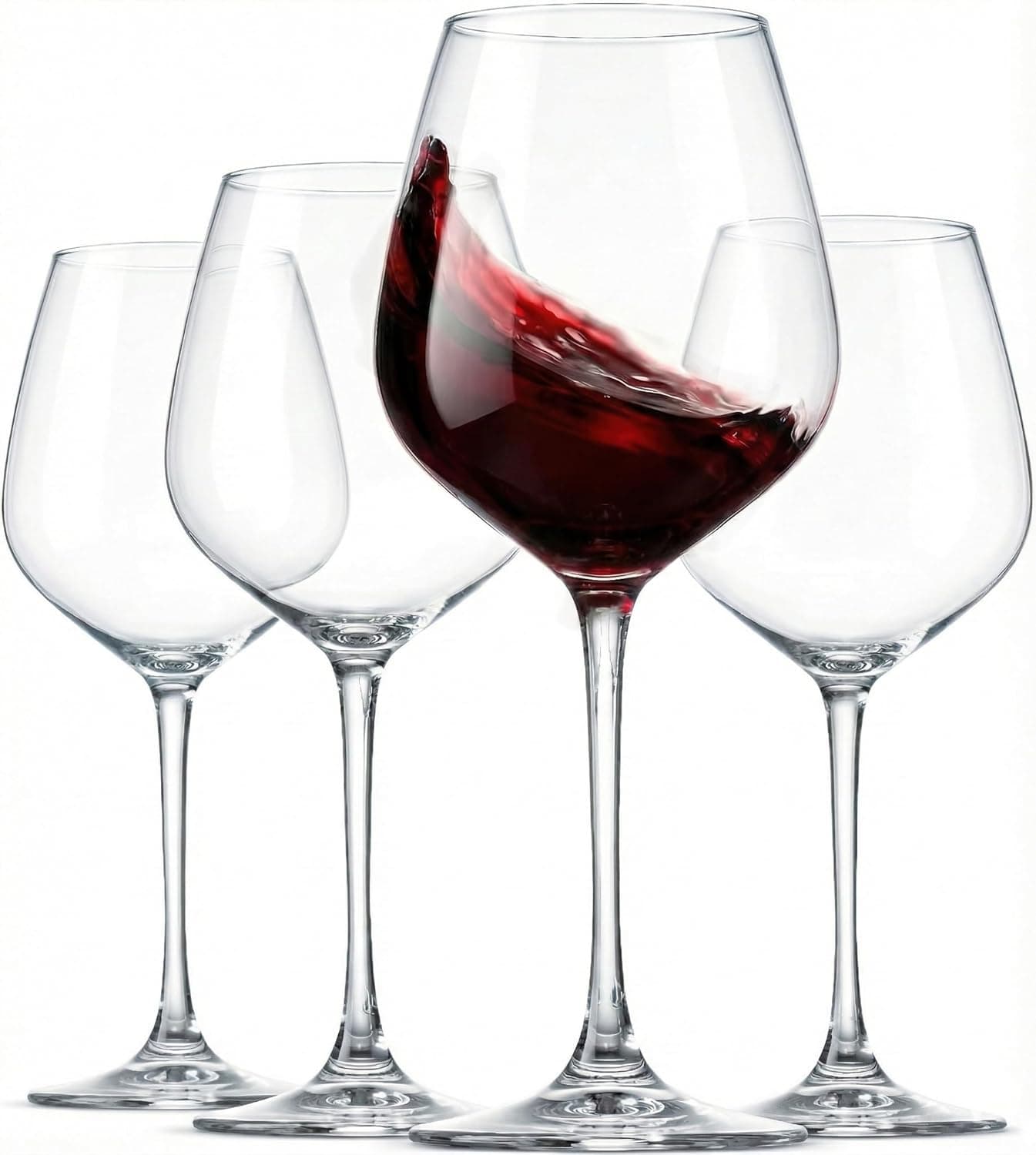 Paksh Novelty Italian Red Wine Glasses - 18 Ounce - Lead Free - Shatter Resistant - Wine Glass Set of 4, Clear