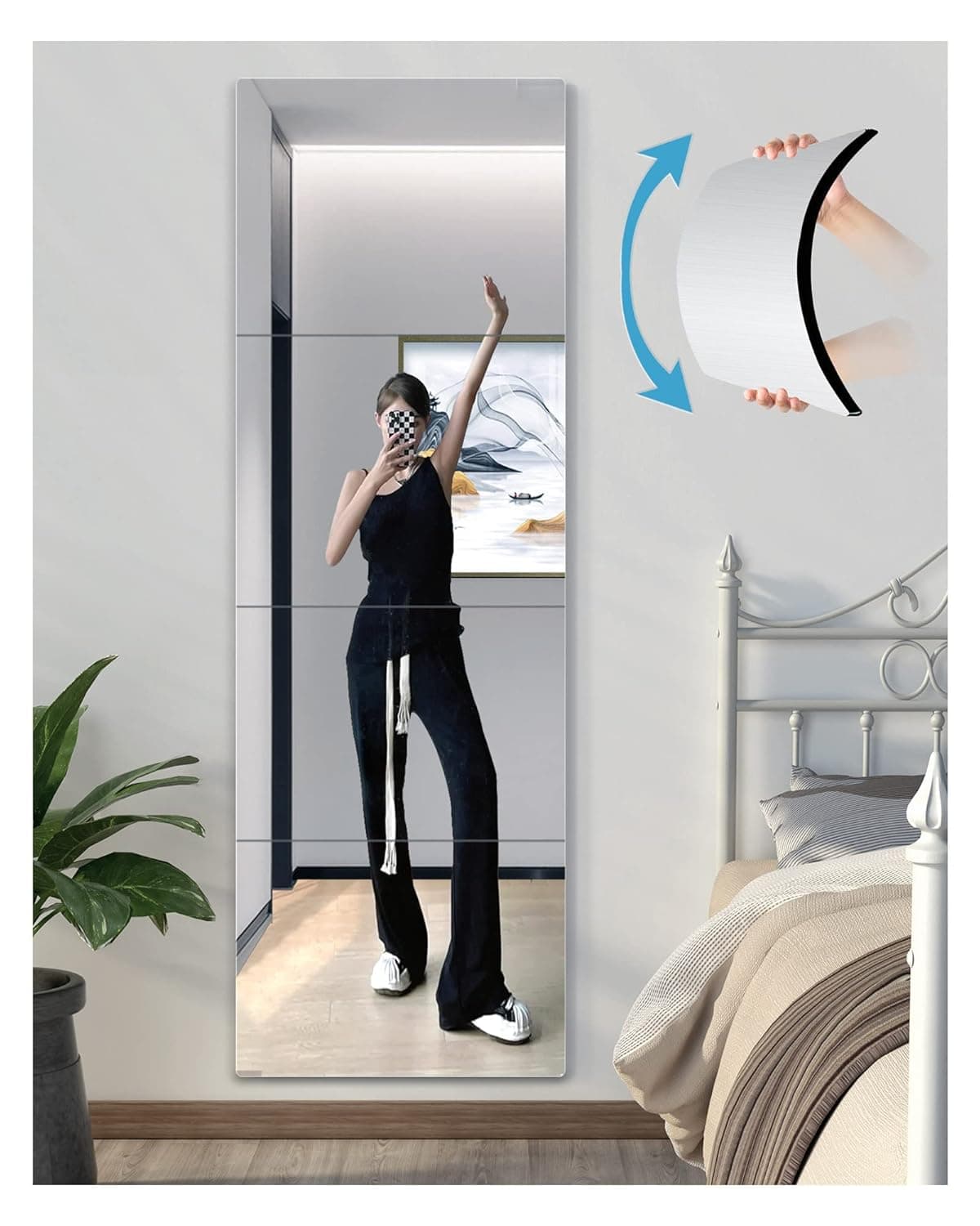 Shatterproof Wall Mirror Full Length for Bedroom,Plexiglass Gym Mirrors for Home, Extra Thick: 0.1 inch, 10x10 inchx4 Pcs, Workout Mirrors Safe for Kids, Over The Door, Long Wall Mounted,Acrylic frame