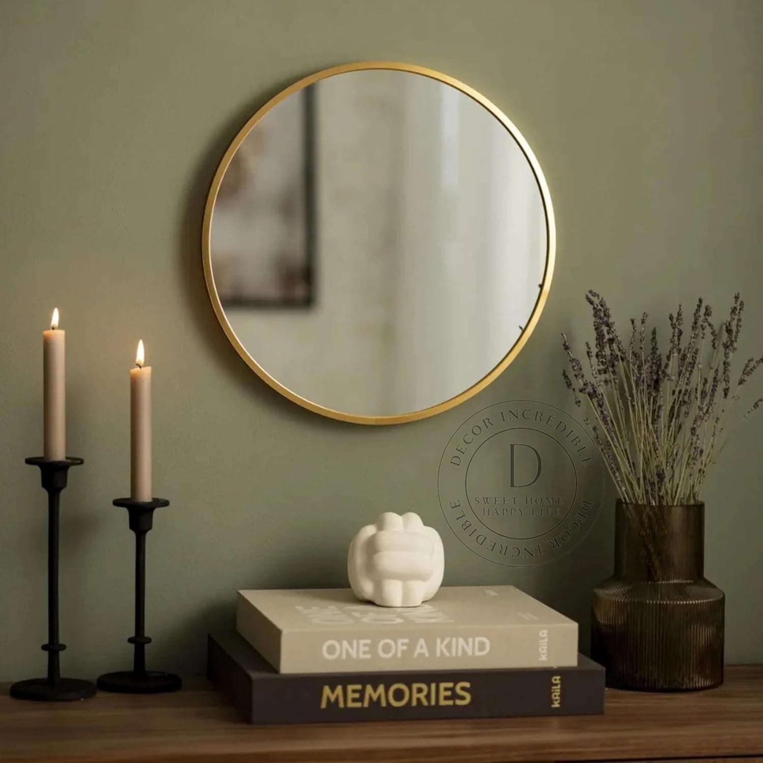 Round Sunburst Wall Mirror Gold Metal Frame for Decoration Decorative Design Stylish Latest Large Item Abstract for Living Room Bedroom Dining Bathroom Office Cafes House Hall 12in