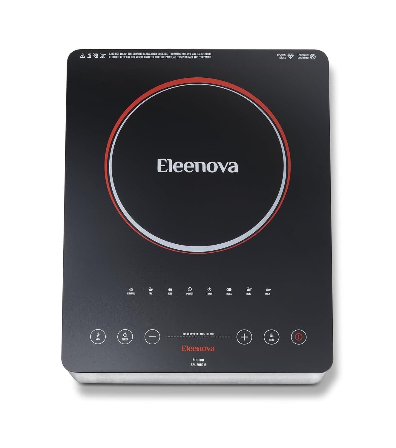 Eleenova Infrared Cooktop Fusion with SS Grill Rack, 2000W, Touch Controls, Compatible with All Flat-Bottom Cookware