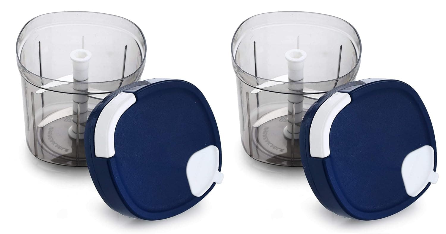 Signoraware Quick Chopper Square 2 in 1 Jumbo Multipurpose Manual Vegetable, Dry Fruit and Onion Quick Cutter Machine for Kitchen 6 Stainless Steel Blade, Whisker (900ml, Cocoa Grey) -Set of 2