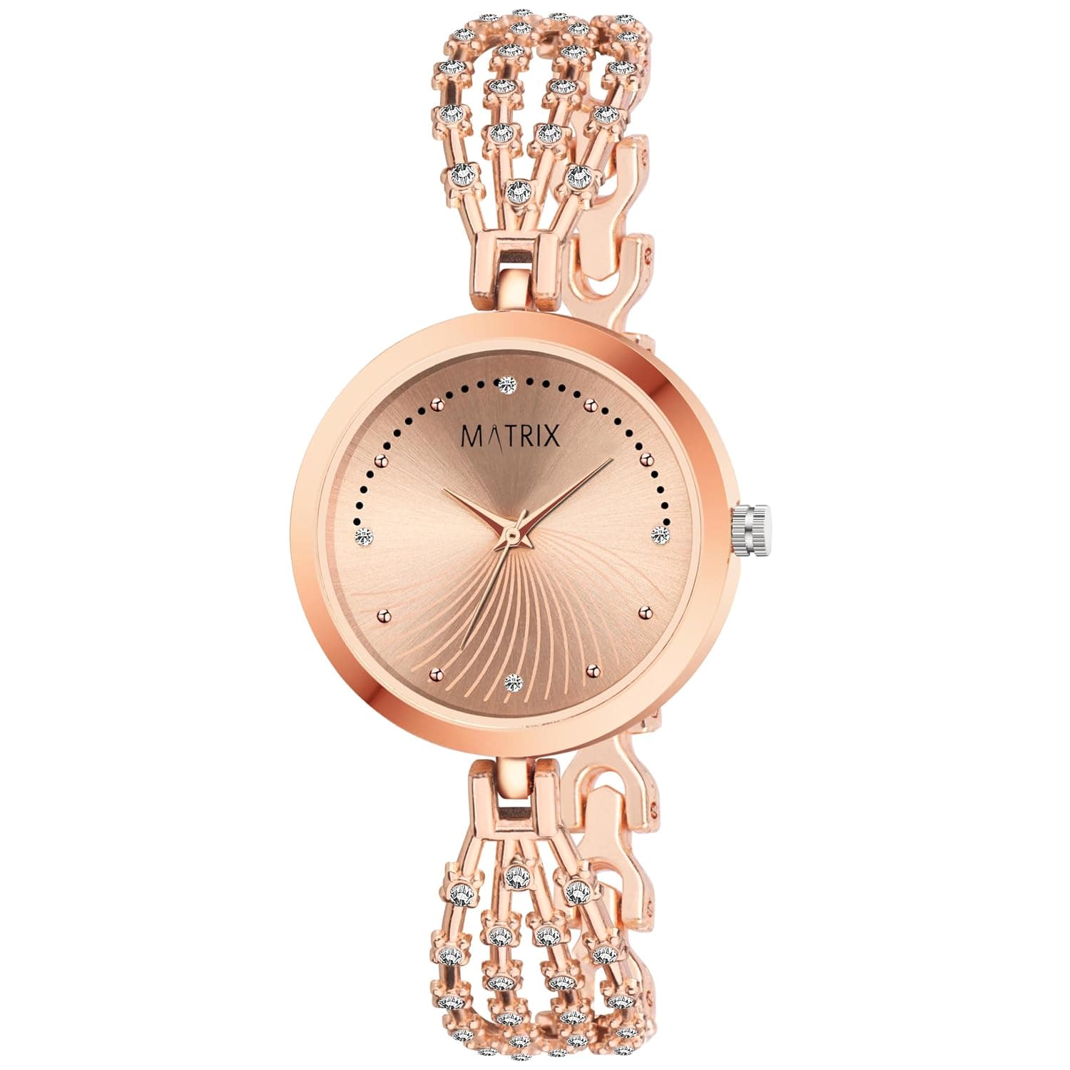 Matrix Daisy Collection | Stone Studded Dial with Designer Stone Studded Bracelet Chain Analog Watch for Women & Girls