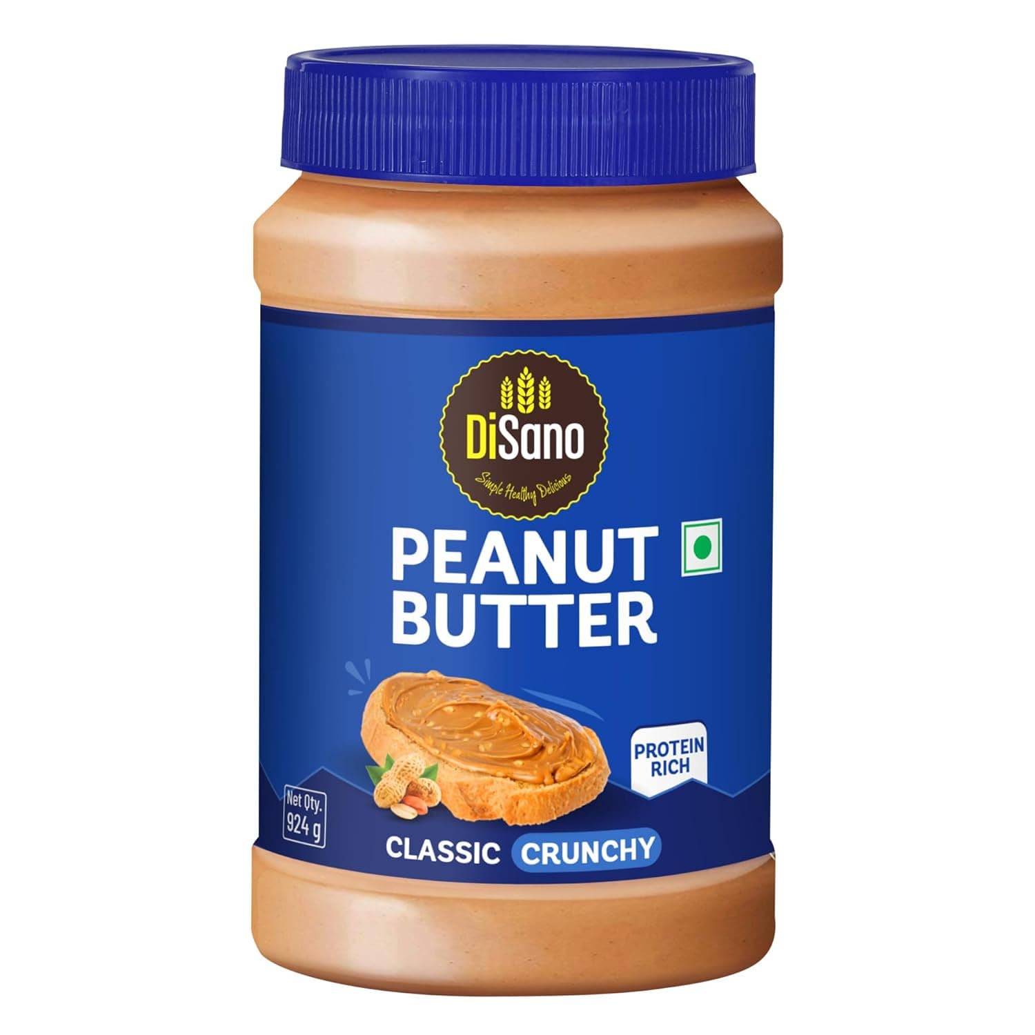 DiSano Classic Peanut Butter Crunchy, 924g, 25g Protein, Roasted Peanuts, Zero Cholesterol & Trans Fat, Gluten Free, Ideal for Pre & Post-Workout, Healthy Spread for Breakfast & Snacking