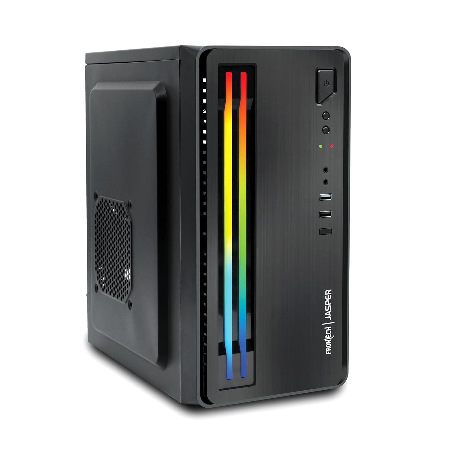 FRONTECH Jasper Silver Premium Computer Cabinet | Home & Office Use | Front LED Strip with Control Button | 80mm Fan | USB 3.0, USB 2.0 & HD Audio Ports | Rear-Mounted SMPS (FT-4334)