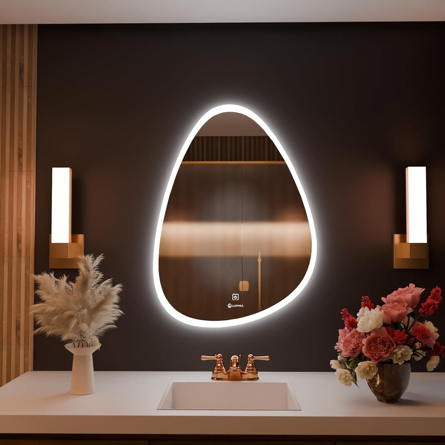 LED Mirror for Bathroom, Washbasin and Office, 18x24 inch Wall Mounted Elliptical Mirror with LED/3 Color Light (Warm, White & Natural Light) Brightness Adjustable
