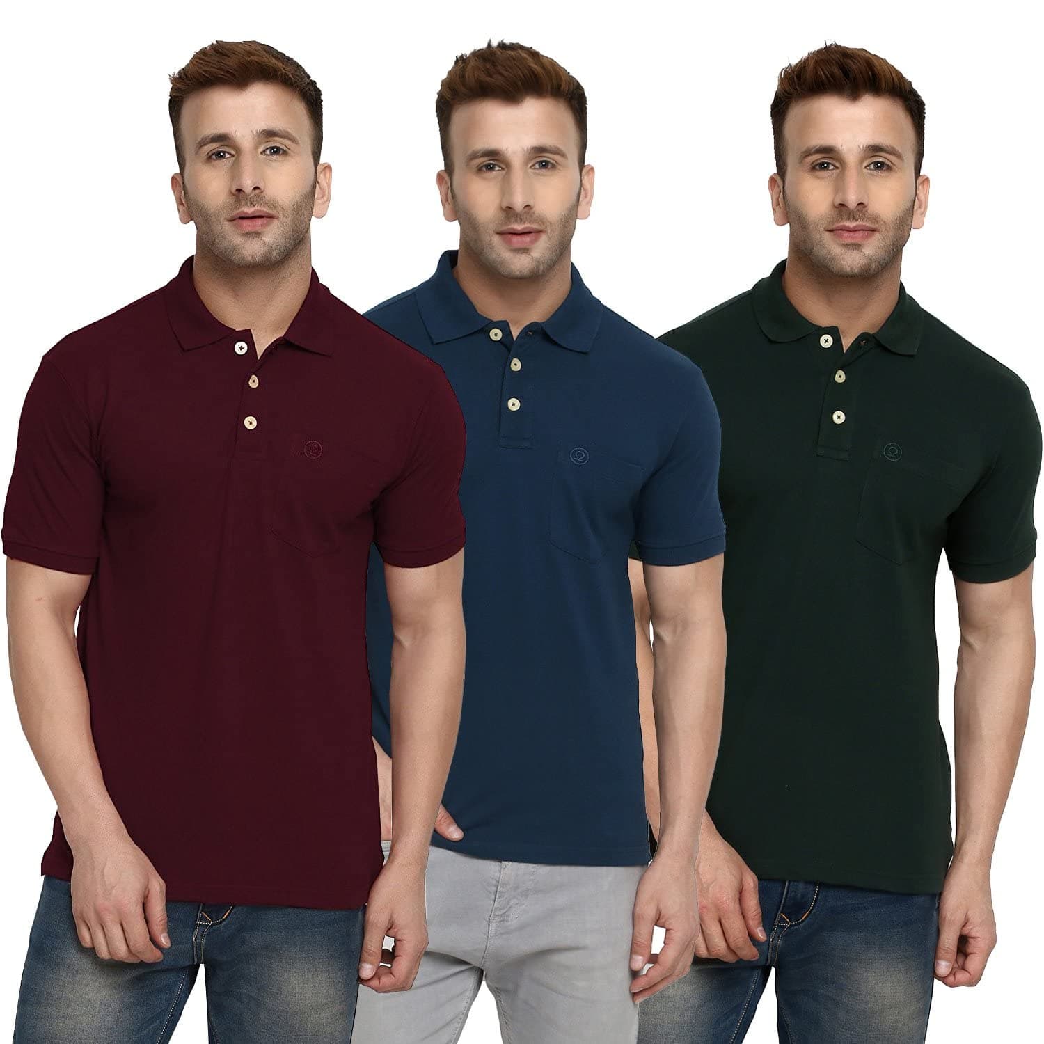 CHKOKKO Men's Polo Cotton Regular Fit Half Sleeves T-Shirt with Pocket