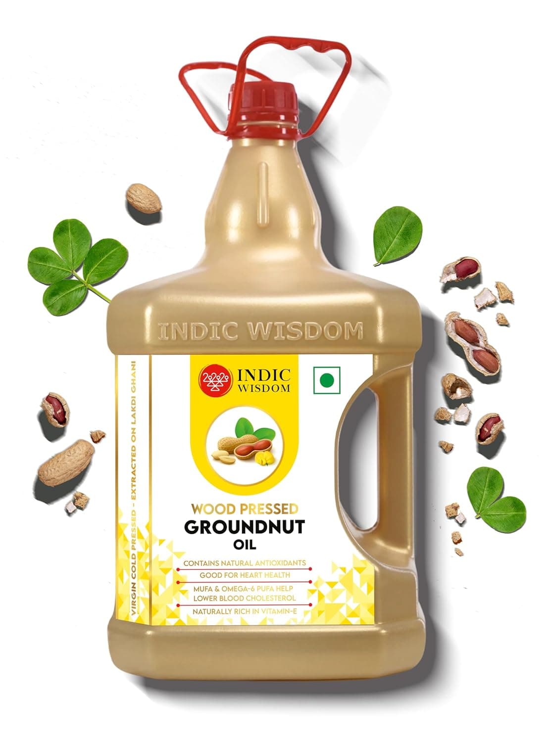 IndicWisdom Wood Pressed Groundnut Oil 5 Liter (Cold Pressed Groundnut Oil - Extracted on Wooden Churner)