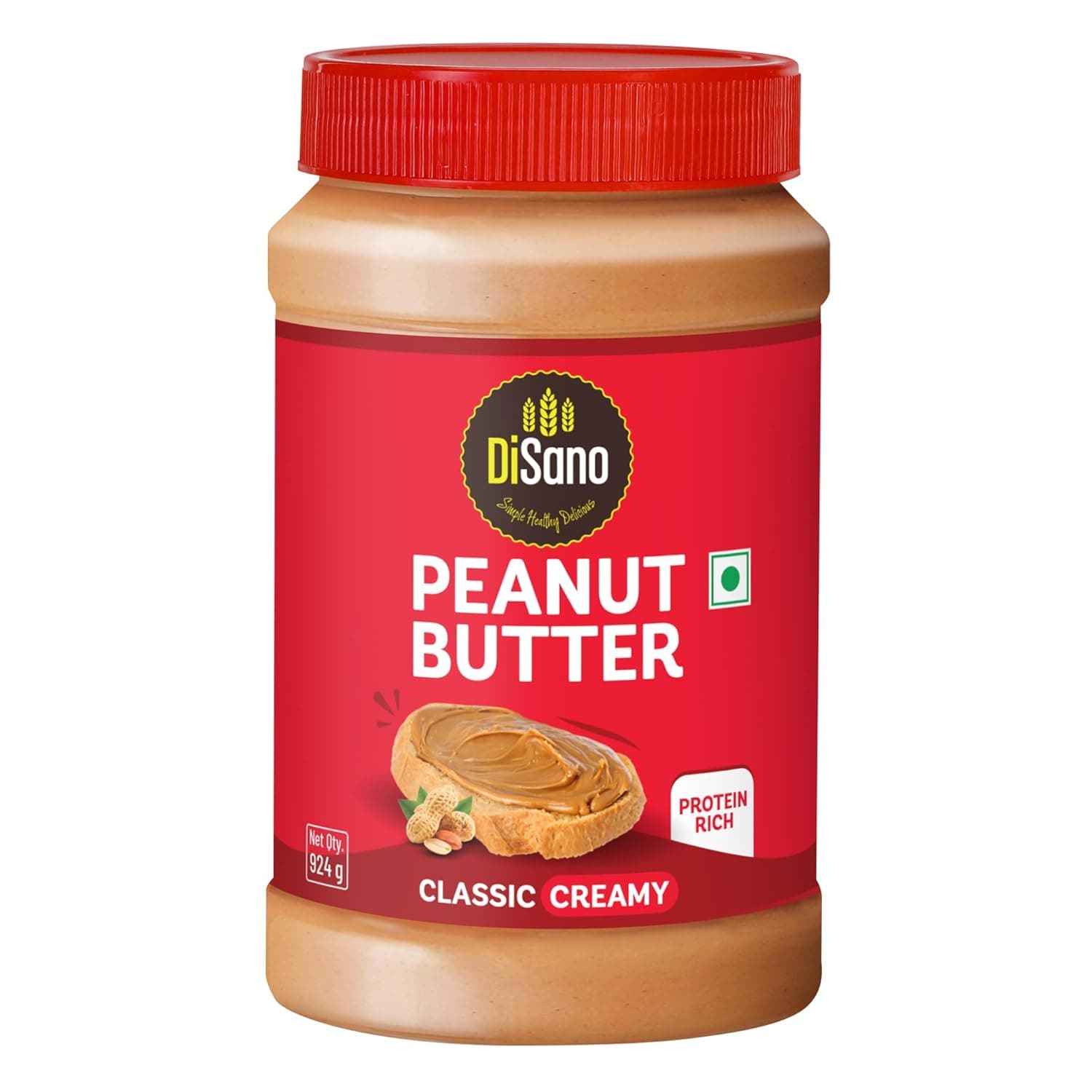 DiSano Classic Peanut Butter Creamy, 924g, 25g Protein, Roasted Peanuts, Zero Cholesterol & Trans Fat, Gluten Free, Ideal for Pre & Post-Workout, Healthy Spread for Breakfast & Snacking