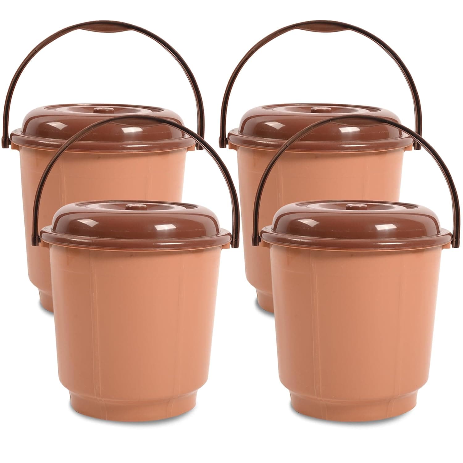 Urbane Home Pack of 4 Bucket - 18 Liter for Bathroom and Daily Use With Lid & Handle - Water Storage Balti - Coffee