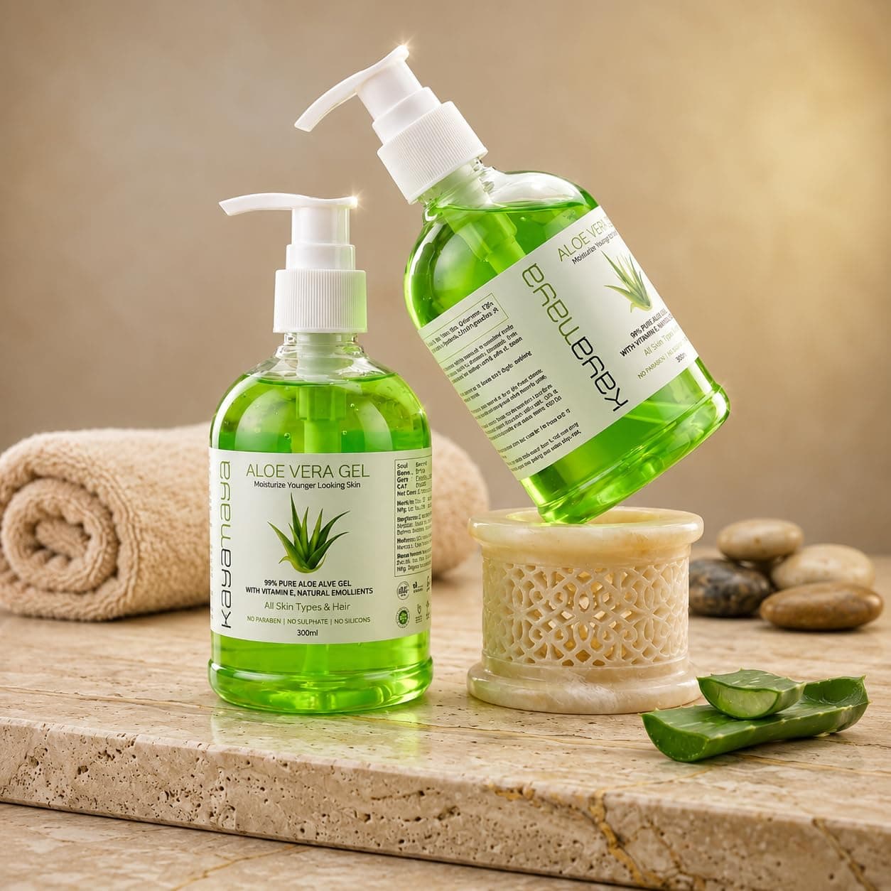 Kayamaya Aloe Vera Gel 600ml | 99% Pure Aloe Vera Gel for Face, Skin & Hair | Deep Moisturizing, Soothing & Hydrating Gel for Acne, Sunburn & Dry Skin | Non-Sticky Daily Use Gel