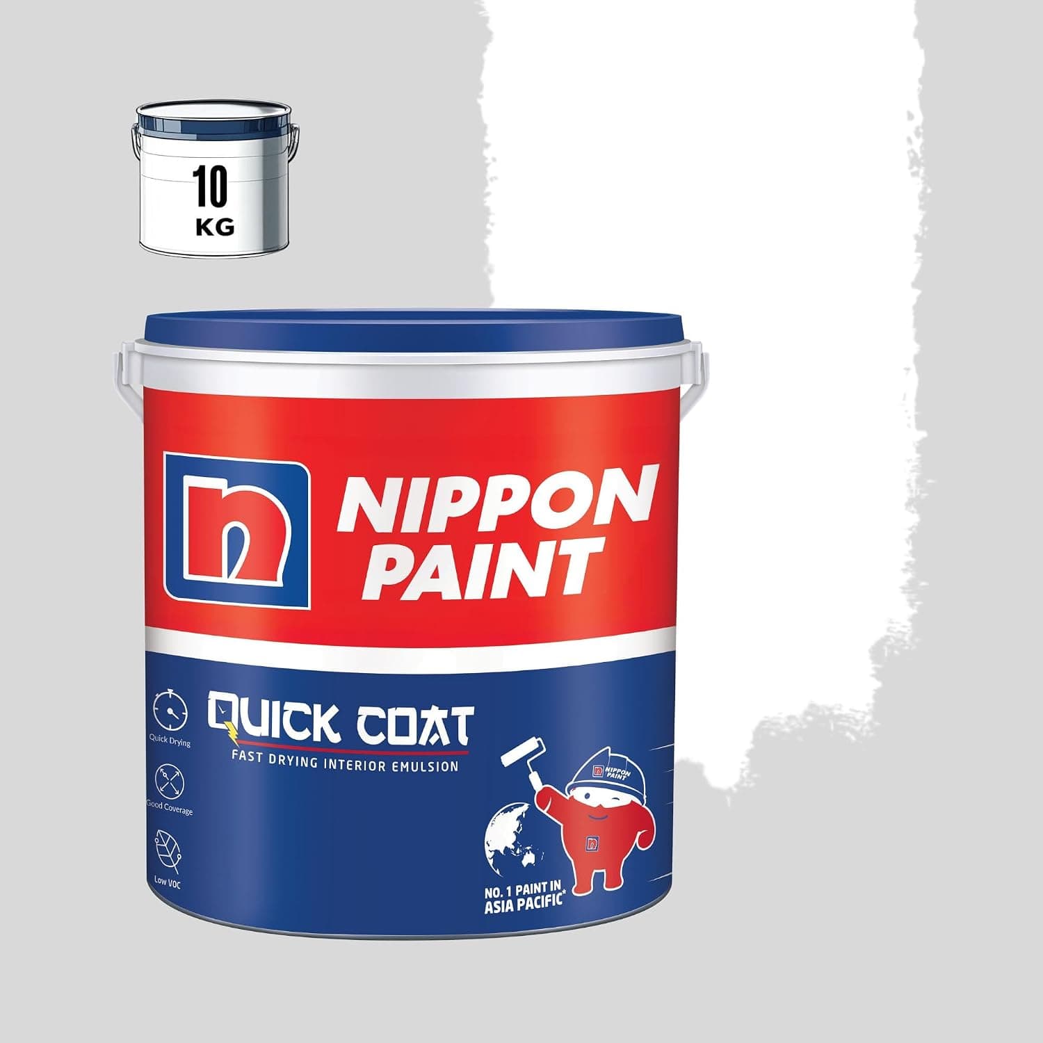 Nippon Paint Quick Coat Interior Emulsion Paint - 10 KG (WHITE)-Quick Drying, Good Coverage, Low VOC-Paint for Wall, Living Room