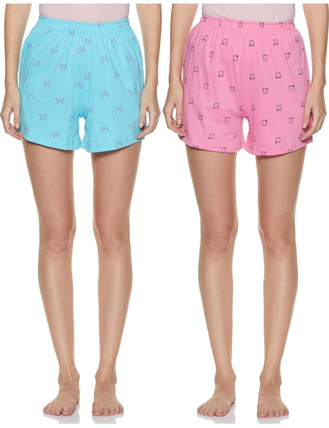 Longies Women's Shorts (Pack of 2) (LGWSPO2001_Aqua Blue/Light Pink_Large)