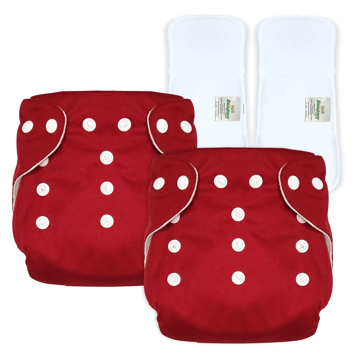 Bumper Baby Reusable Cloth Diaper with Insert Pad | Leak-Proof, Super Absorbent & Ultra Soft | Adjustable & Washable Cloth Diaper | Prevent Rashes | Freesize 5-17Kg | (3M-3Y), Pack of 2, Red