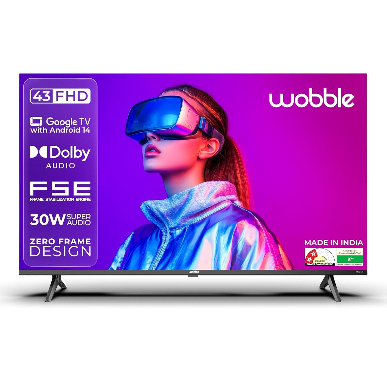 Wobble 108 cm (43 inches) K Series FHD Smart LED TV with Google TV 5.0 (Black) WB43FDAGU2841D25