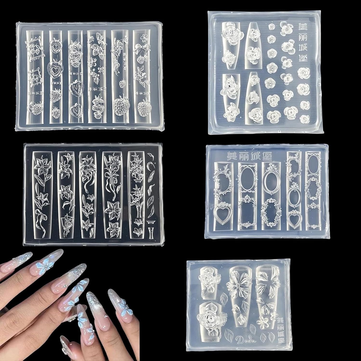 5pcs 3d Lotus Flower Nail Art Silicone Molds Nail Accessories For Nail Art Classic Floral Lotus Leaf Carving Template Resin Mould Nail Tool For Women Girls Manicure Diy Design