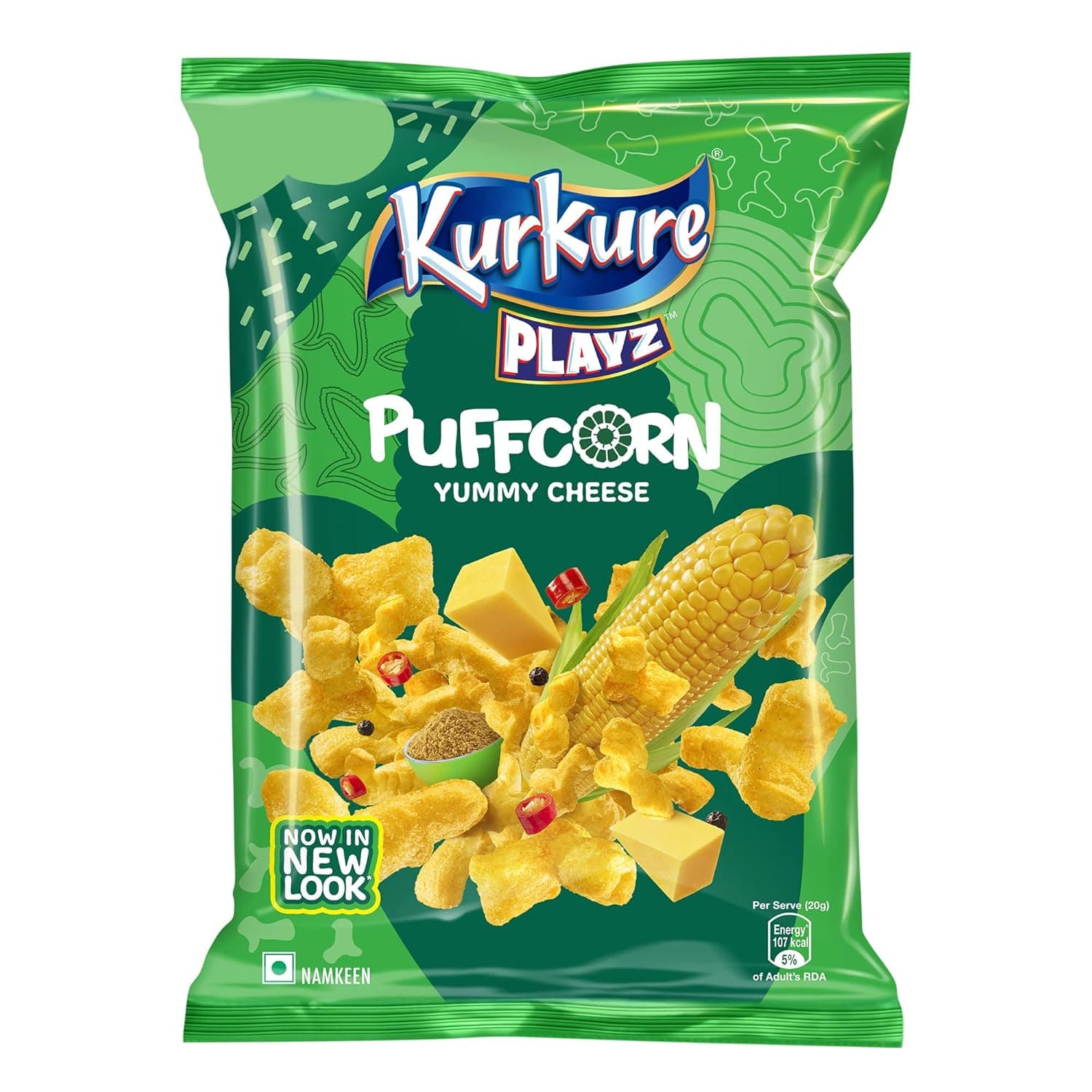 Kurkure Namkeen - Puffcorn (Yummy Cheese) - 52g /58g Pack (weight may vary)