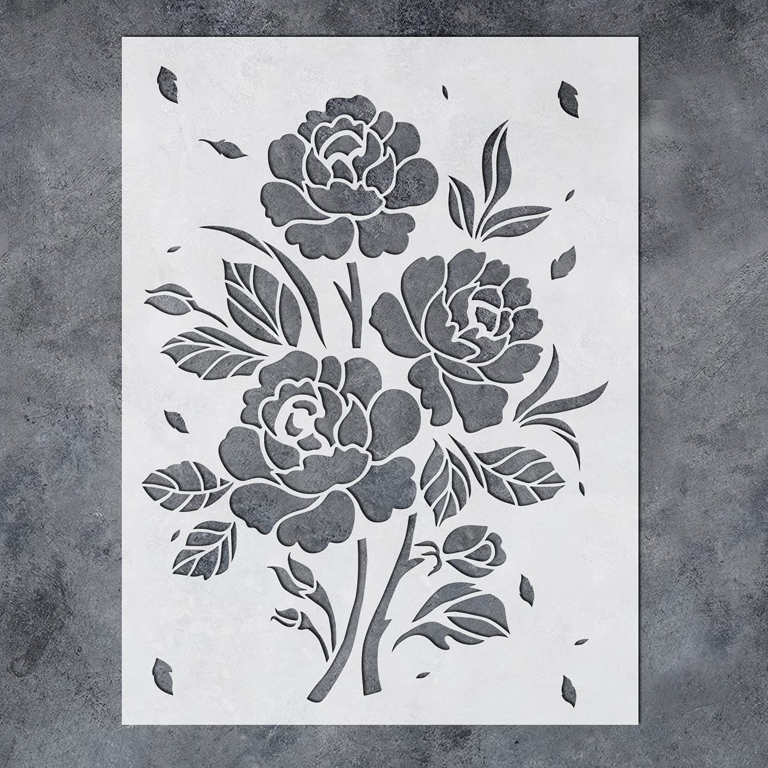G Gss Designs Large Rose Stencils For Painting On Wood Canvas Paper Fabric, Floor Wall Tile - Roses Flower - Reusable Diy Art Craft Stencils For Home Decor - Flowers Stencils (12''X16'', Rose Style 2)