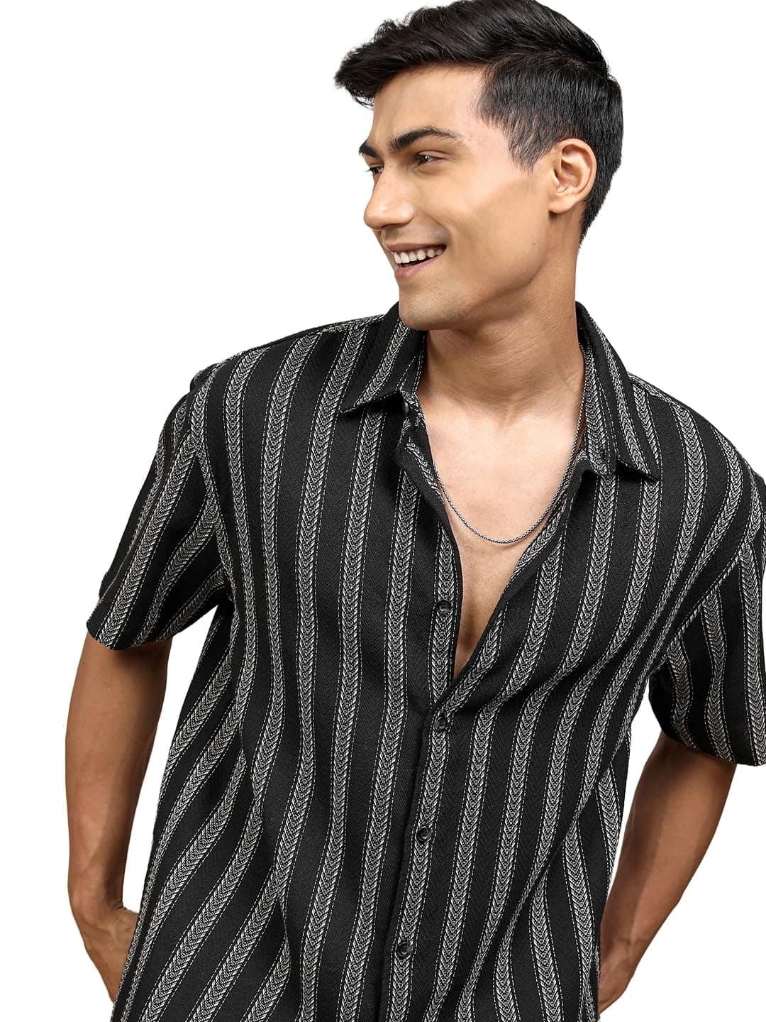 Locomotive Men's Oversized Shirts | Striped | Half Sleeves | Cutaway Collar | Casual Shirts | Stylish Shirt