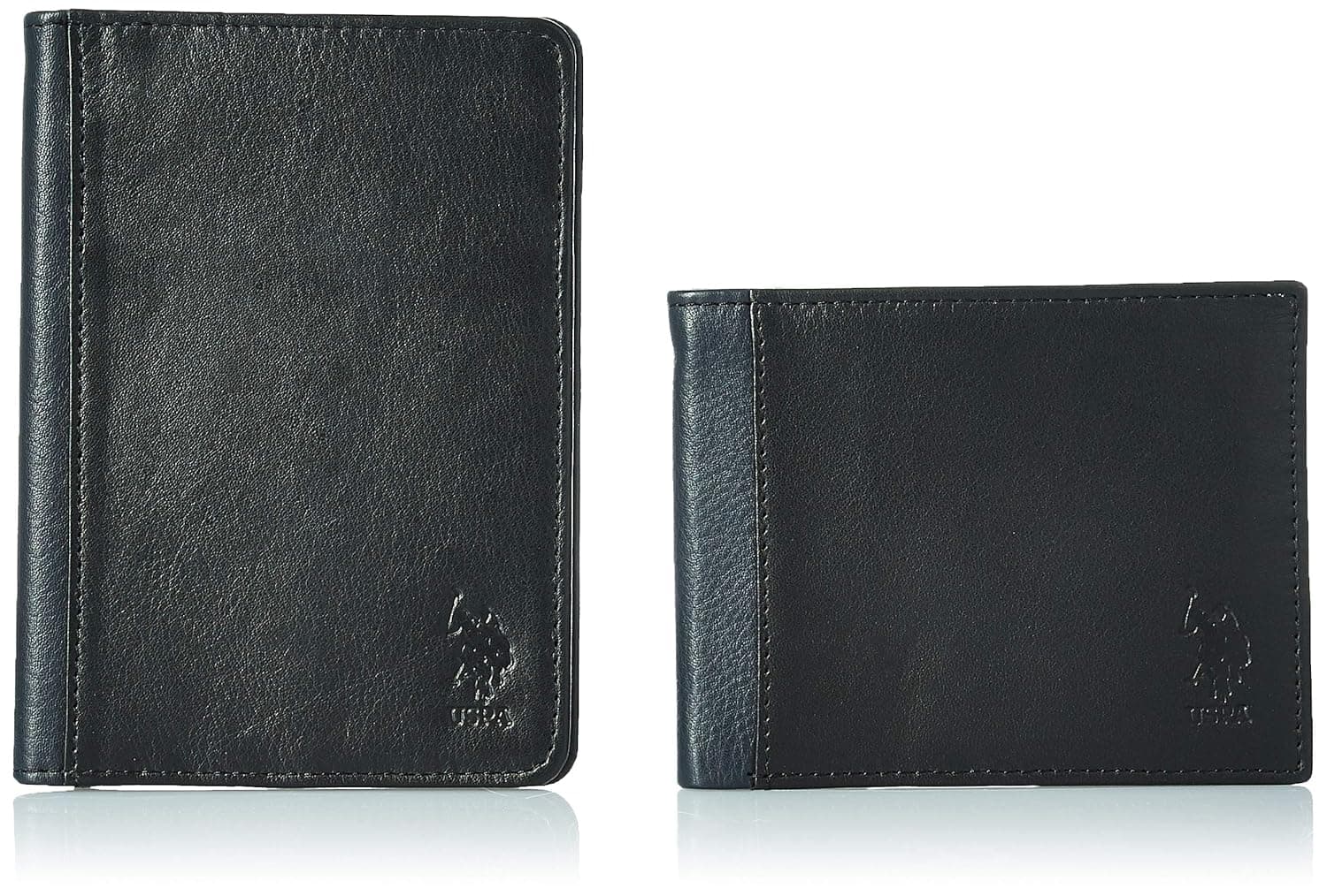 US Polo Association Black & Navy Leather Men's Passport Holder (USAW0057) (Pack of 2)