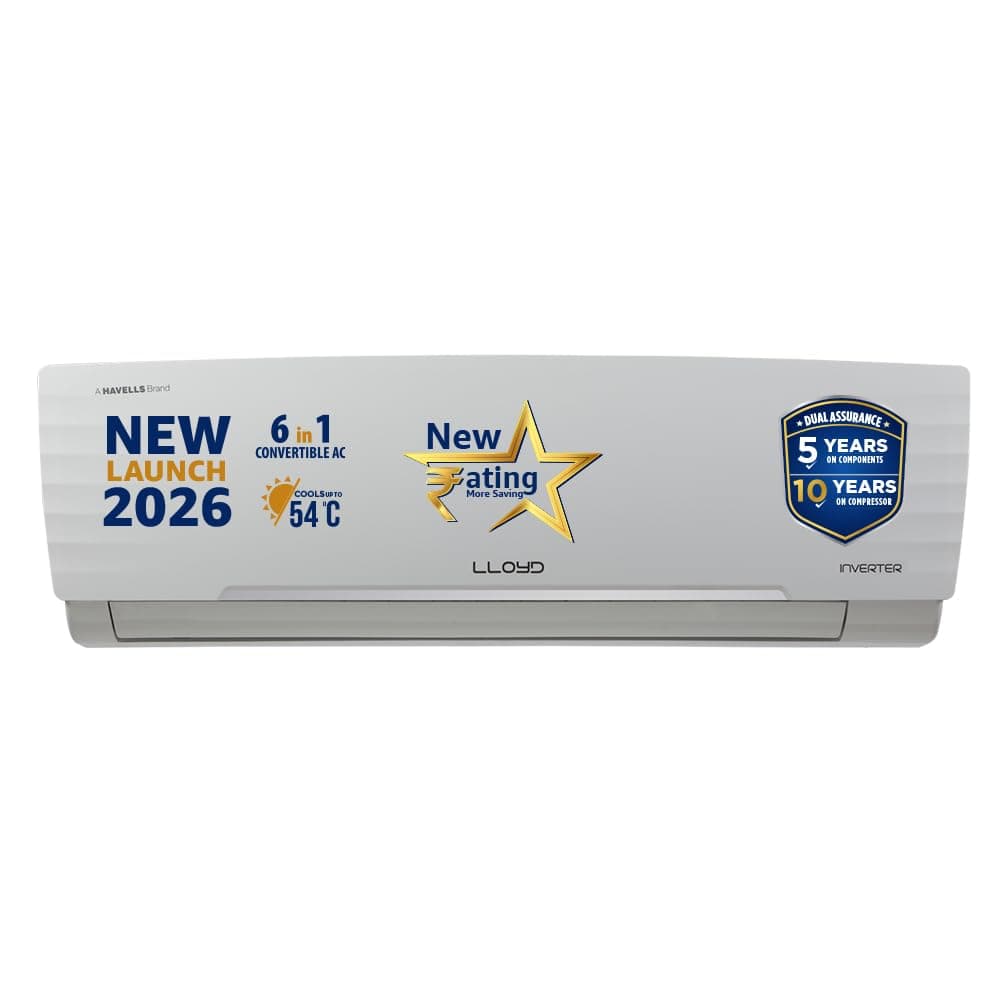 Lloyd 1.5 Ton 3 Star Inverter Split AC, 2026 New Star Rated (6 in 1 Convertible, Cools Up To 54°C, Turbo Cool, Installation Check, Clean Filter Indication, 100% Copper, White, +C3+C9