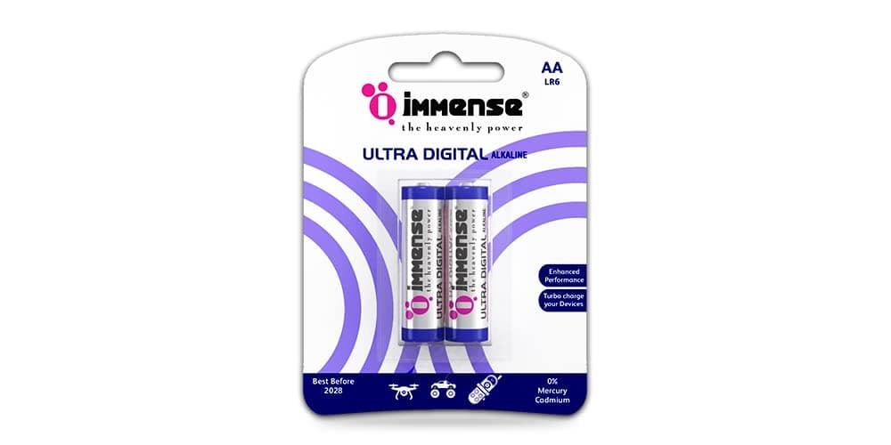 Immense AA Ultra Digital Alkaline Battery | 1.5V Pencil Cell | Non Rechargeble Batteries | Penlite Alkaline for Wall Clock, RC Car & Household Devices (Pack of 2)