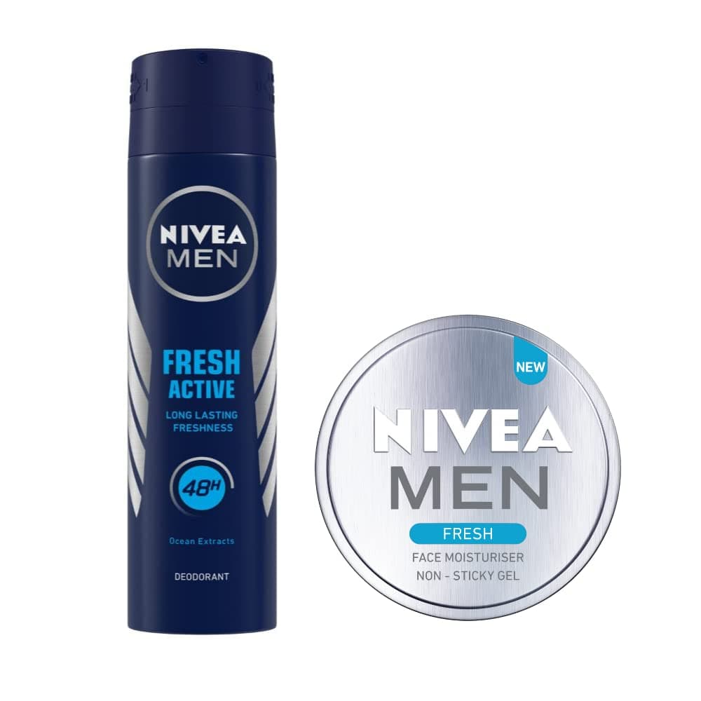 NIVEA Deodorant, Fresh Active for Men, 150ml and Fresh Face Moisturizer Gel for Men, 75ml