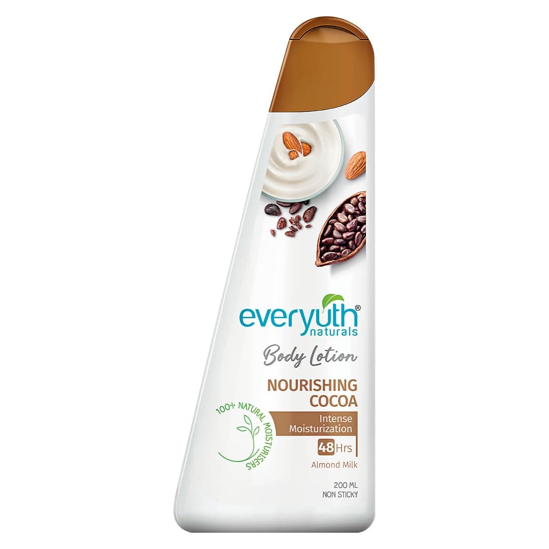 Everyuth Naturals Nourishing Cocoa Body lotion 200ml for men & women | 48Hr Hydration | Deep Moisture Care for Dry Skin | Enriched with 100% Natural Almond Milk | Smooth, Radiant & Healthy Looking Skin Care